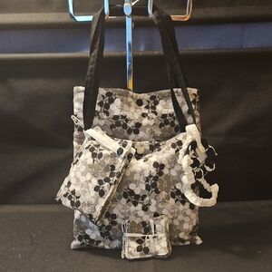 Stylish Black and Gray Floral Tote Bag Set